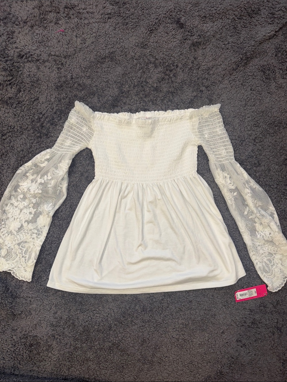 Off-Shoulder Ivory Lace Sleeve Women’s Top Size XS
